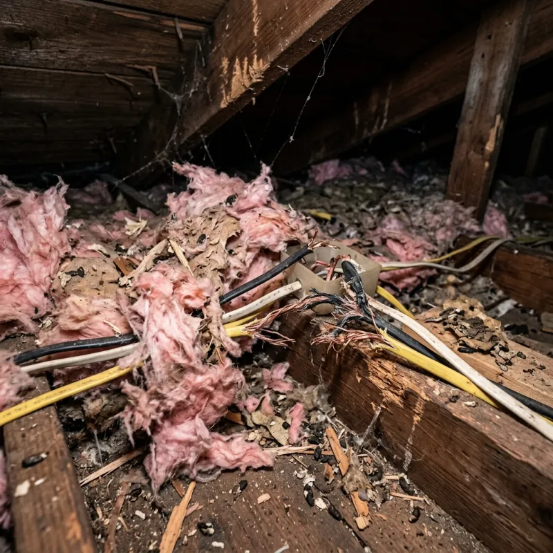 Contaminated ceiling insulation being assessed in a Bentleigh roof space