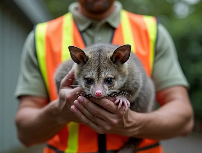 Animal handler safely recovering a deceased possum in Bentleigh
