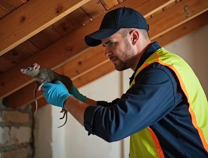 Technician inspecting a roof cavity for a dead rat in Bentleigh